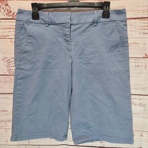 LOFT Outlet Petite Bermuda Roll Short Women's 10P Blue Chino Casual